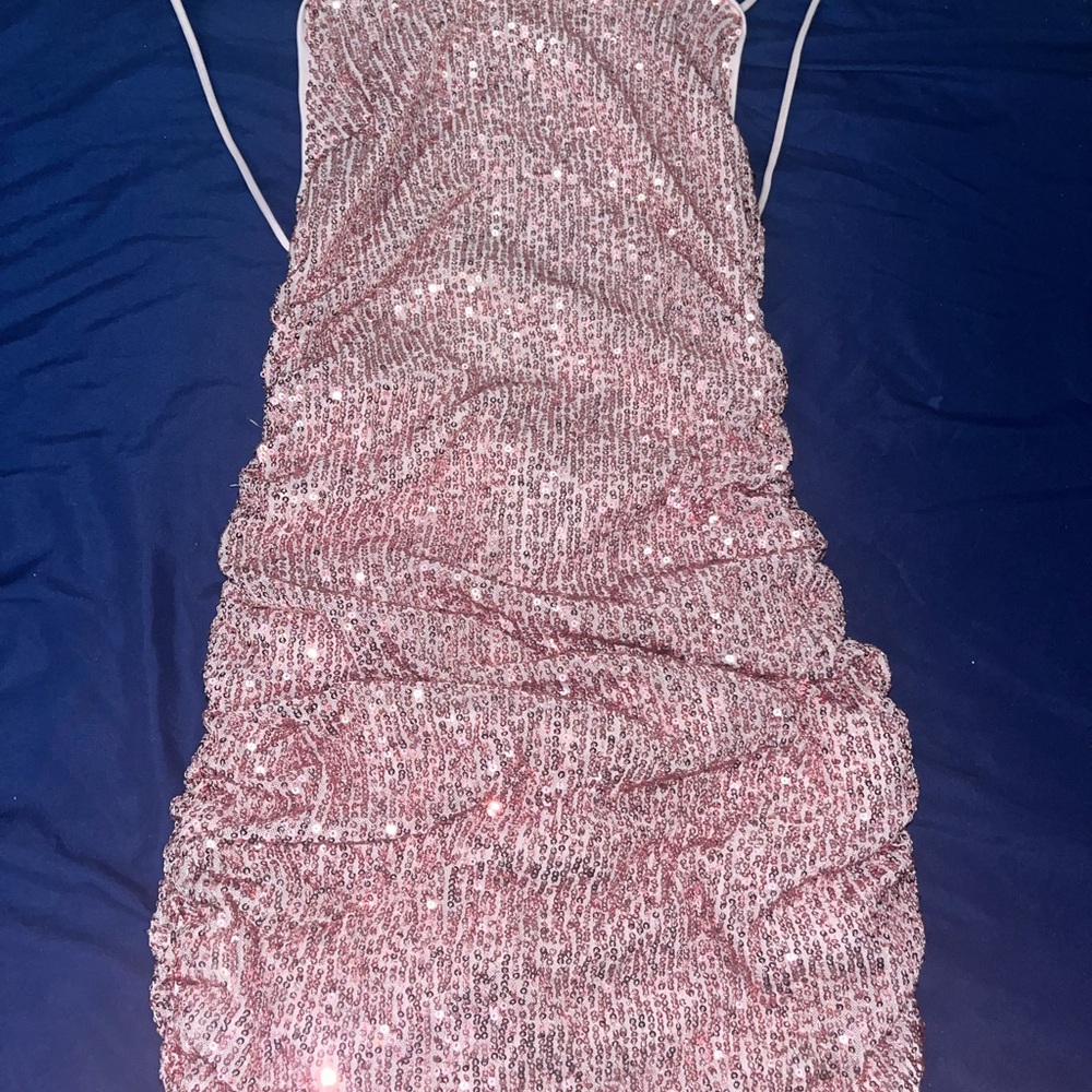 Fashion Nova Pink Sequin Backless Dress
